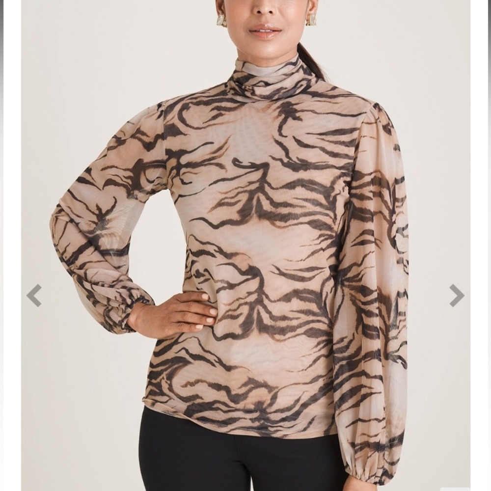 Chico’s Tiger‎ Print Mesh Top Size Medium